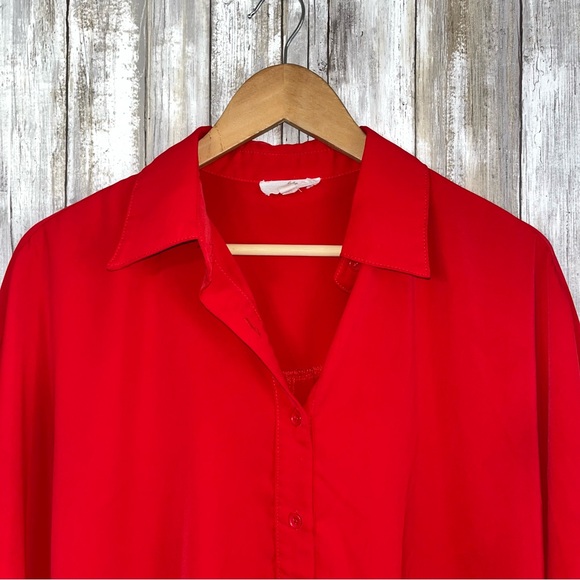 Entro Red Oversized Button Down Satin Blouse - Picture 3 of 5